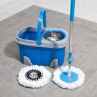 Швабра с отжимом и ведро на колёсиках с металлической центрифугой, 17 л, запасная насадка из микрофибры - Фото 2