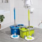 Швабра с отжимом и ведро на колёсиках с металлической центрифугой, 17 л, запасная насадка из микрофибры - Фото 11