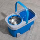 Швабра с отжимом и ведро на колёсиках с металлической центрифугой, 17 л, запасная насадка из микрофибры - Фото 3