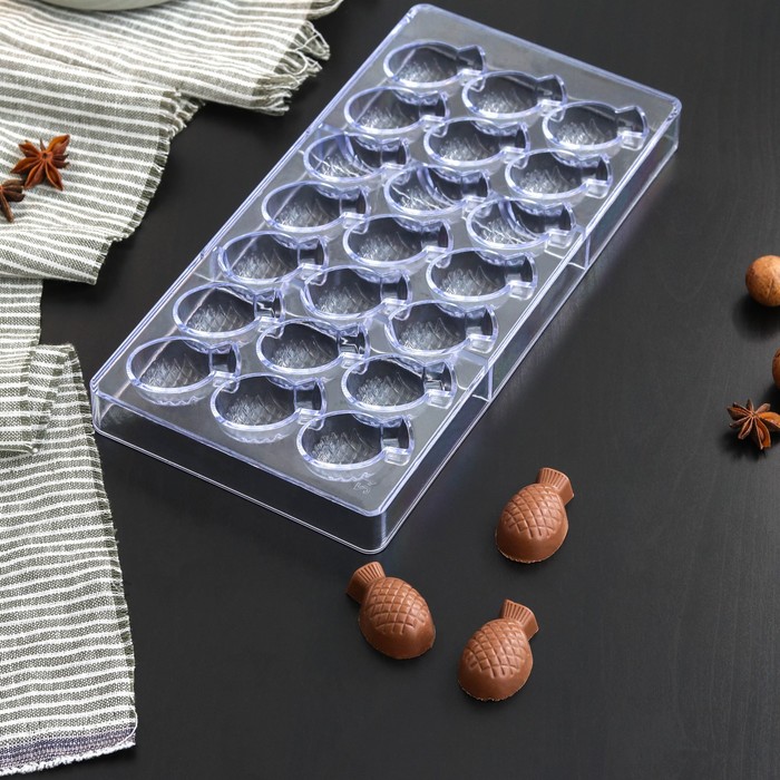 Форма для конфет и шоколада «Ананас», 28×14 см, 21 ячейка, пластик, прозрачная