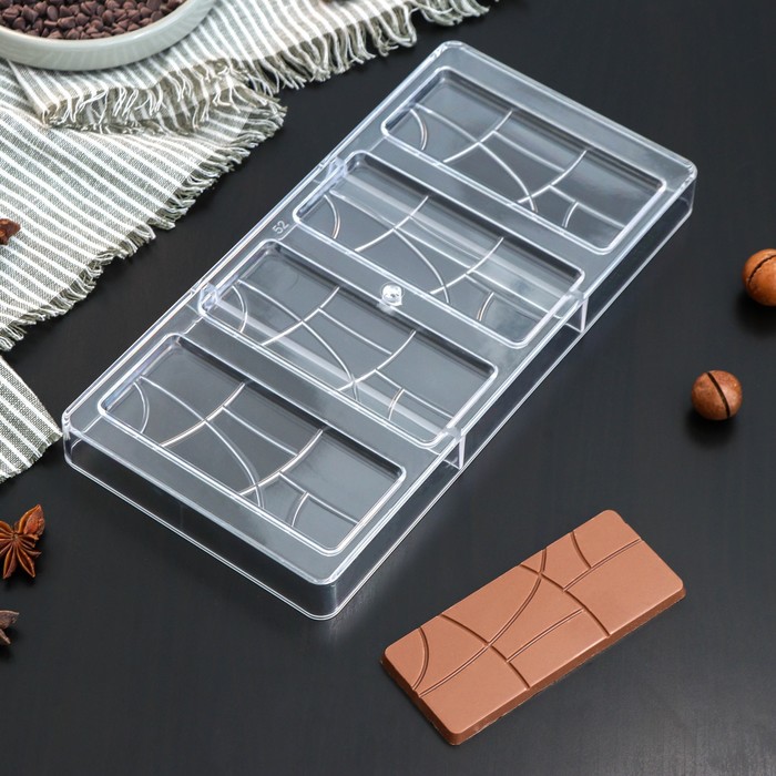 Форма для шоколада KONFINETTA «Плитка», 28×14 см, 4 ячейки (11,7×4,8×0,7 см)