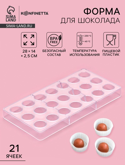 Форма для конфет шоколада KONFINETTA «Комильфо», 28×14 см, 21 ячейка, пластик, прозрачная