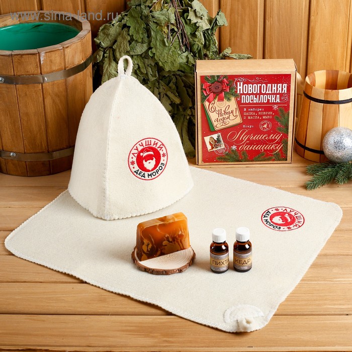 Подарочный набор "Новогодняя посылочка": шапка, коврик, 2 масла, мыло - Фото 1
