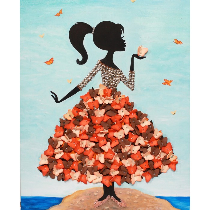 Мозаика из пайеток на холсте «Девочка с бабочками»