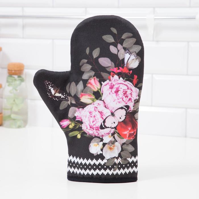 Варежка - прихватка Flowers, 20×28 см, саржа, 100% хлопок, ватин 250 г/м² - Фото 1