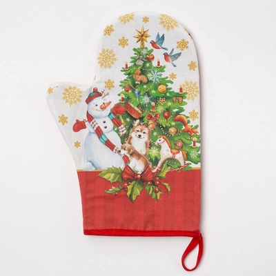 Варежка-прихватка "Новогодние игрушки" 20х28см,саржа, 100% х/л, ватин 250г/м2