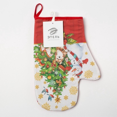 Варежка-прихватка "Новогодние игрушки" 20х28см,саржа, 100% х/л, ватин 250г/м2