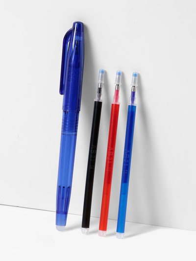 Ручка для ткани термоисчезающая, с набором стержней, белая, розовая, чёрная, синяя