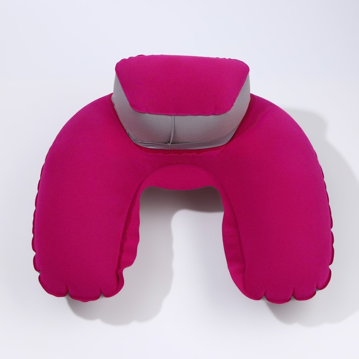 Подушка-воротник для шеи, с подголовником, надувная, в чехле, 43 × 28 см, цвет розовый - фото 1902661617