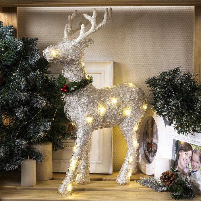 Светодиодная фигура «Олень» 30×46×15 см, акрил, от батареек ААх2, свечение тёплое белое - Фото 1