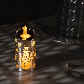 Светодиодная фигура «Серебристая свеча со снеговиком» 5 x 9 x 5 см, пластик, батарейки AG13х3, свечение тёплое белое