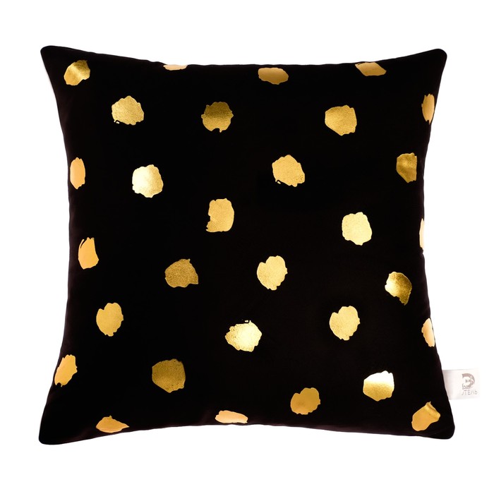 Подушка декоративная «Этель. Горошек», 40×40 см, велюр, чёрная - Фото 1