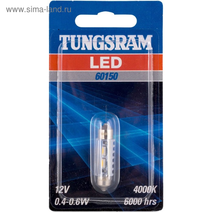 Лампа светодиодная Tungsram C5W 12V-LED 0,5W (SV8,5-35/11) 4000K, 60150 - Фото 1