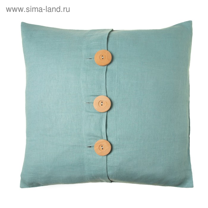 Наволочка декоративная 50х50см, однотонная, голубой, пуговицы,  100% хлопок - Фото 1