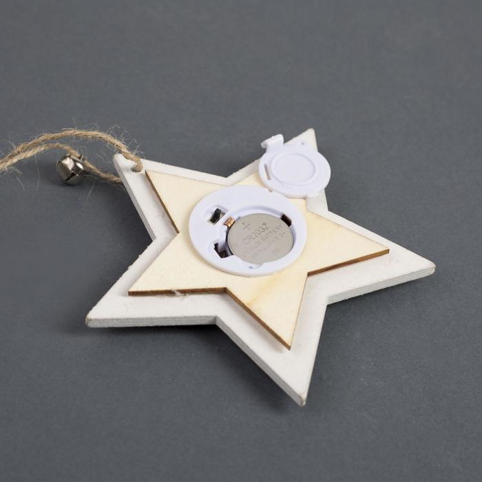 Ёлочная игрушка «Звезда с оленем», от батареек, свечение тёплое белое - фото 1890870199