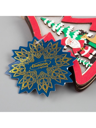 Ёлочная игрушка «Красная ёлочка с Дедом Морозом», 10×10×1 см, 3 LED, от батареек, свечение тёплое белое