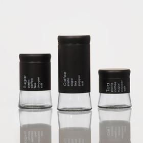 Набор банок стеклянных для сыпучих продуктов «Трио», 3 предмета: 350/550/750 мл, 9,5×10,5/15/19,8 см, цвет чёрный