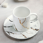 Чайная пара керамическая «Марбл», чашка 220 мл, блюдце d=15 см, цвет белый - фото 321268897