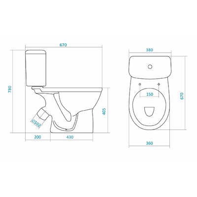 Унитаз компакт Santek «Бореаль» антивсплеск эконом, косой выпуск, 1-реж. арм., полипропилен