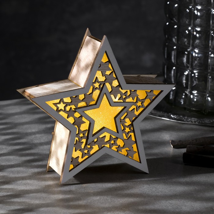 Светодиодная фигура «Звезда» 16 × 16 × 5 см, дерево, батарейки АААх2 (не в комплекте), свечение тёплое белое - фото 1907040835