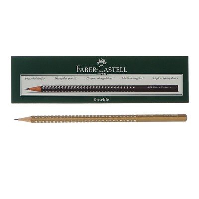 Карандаш чернографитный Faber-Castell Sparkle pearl gold B, трёхгранный, с массажными шашечками, золотой