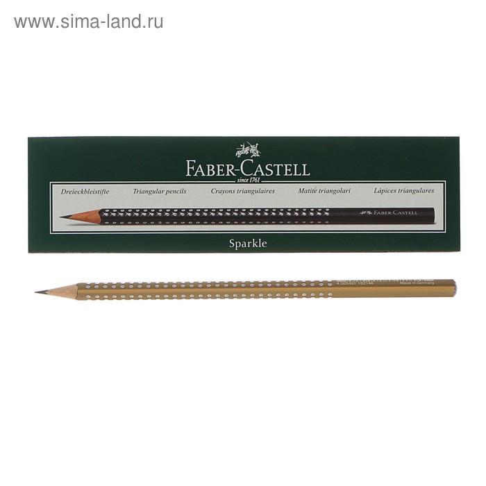 Карандаш чернографитный Faber-Castell Sparkle pearl gold B, трёхгранный, с массажными шашечками, золотой - Фото 1