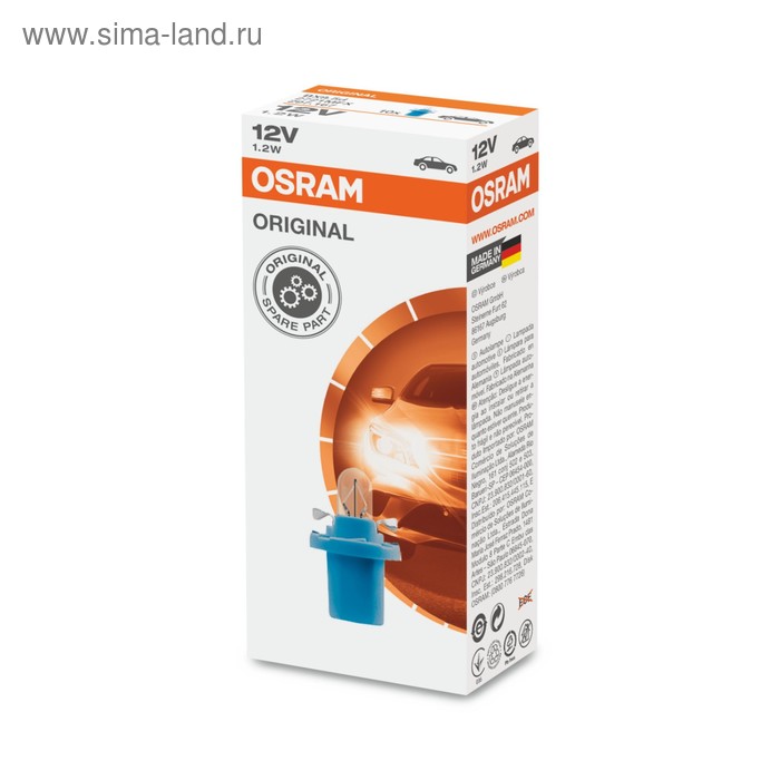 Лампа автомобильная Osram Blue, BAX, 12В, 1.2 Вт, (B8,5d/1,5), 2721MFX - Фото 1