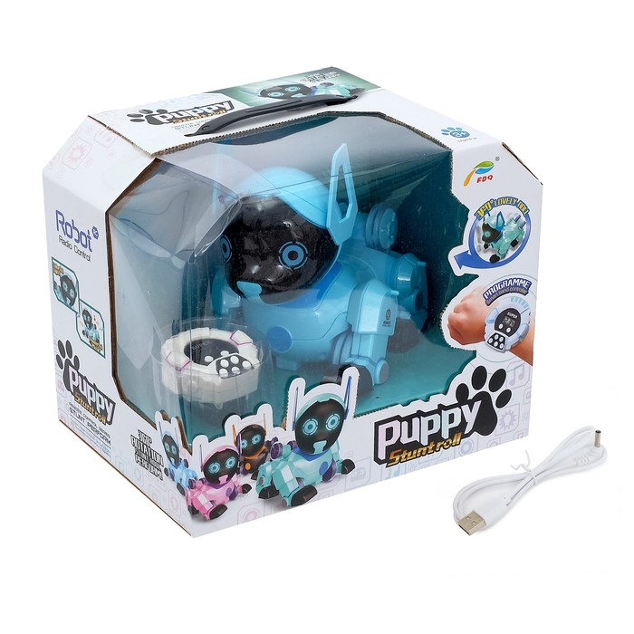 Робот собака «Паппи» , с программированием, на пульте управления, интерактивный: звук, свет, на аккумуляторе, голубой - фото 1883486510