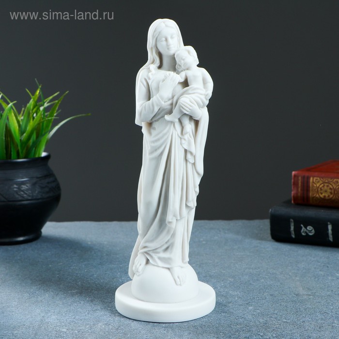 Статуэтка "Дева Мария с младенцем" 22х8см, белая / мраморная крошка - Фото 1