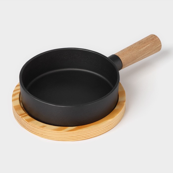Сковорода «Мини», d=16 см, чугун, деревянная ручка, чёрная - Фото 1