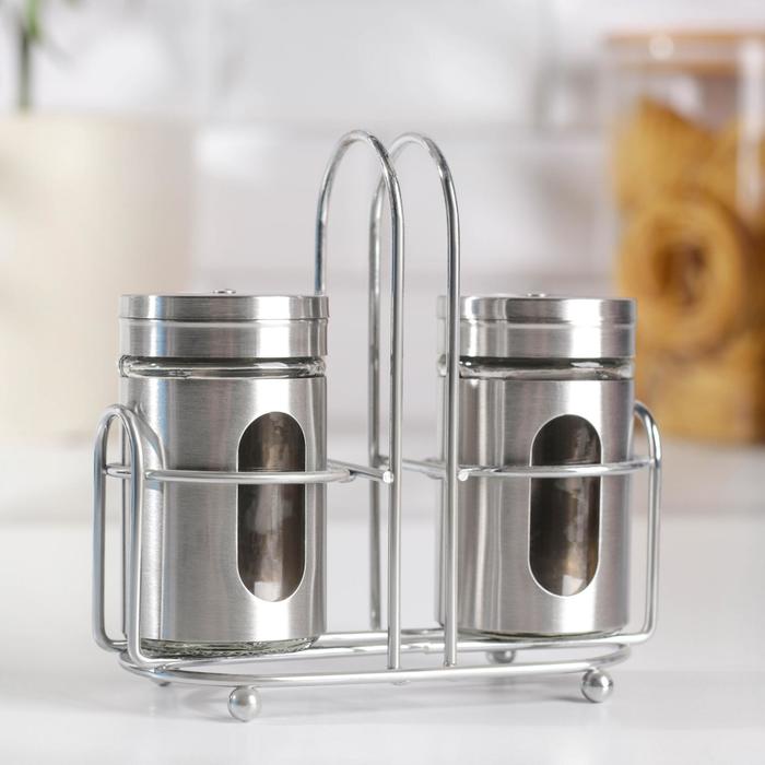 Набор для специй на подставке «Стиль», 2 предмета: солонка и перечница, 80 мл, стекло - Фото 1