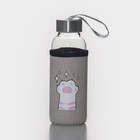 Бутылка для воды стеклянная в чехле «Лапки», 300 мл, h=17 см, цвет розовый - фото 298242013