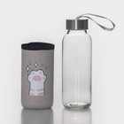 Бутылка для воды стеклянная в чехле «Лапки», 300 мл, h=17 см, цвет розовый - фото 8496663