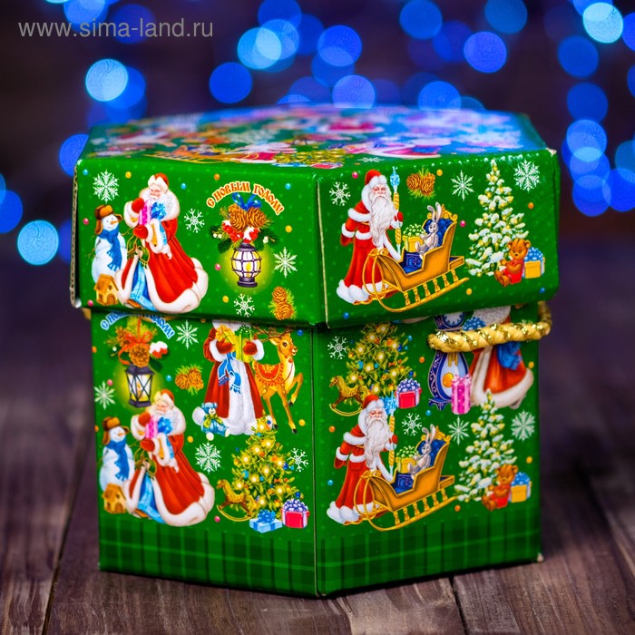 Коробка подарочная "Паттерн Деды Морозы" зеленый, 18,5 x 18,5 x 14,5 см - Фото 1