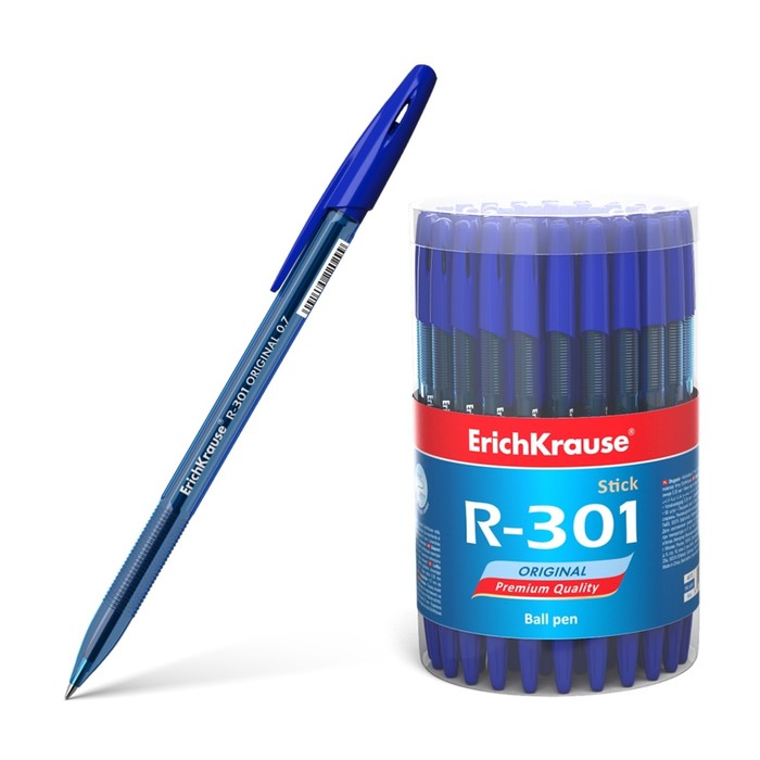 Ручка шариковая ErichKrause R-301 Original Stick, узел 0,7 мм, стержень синий - Фото 1