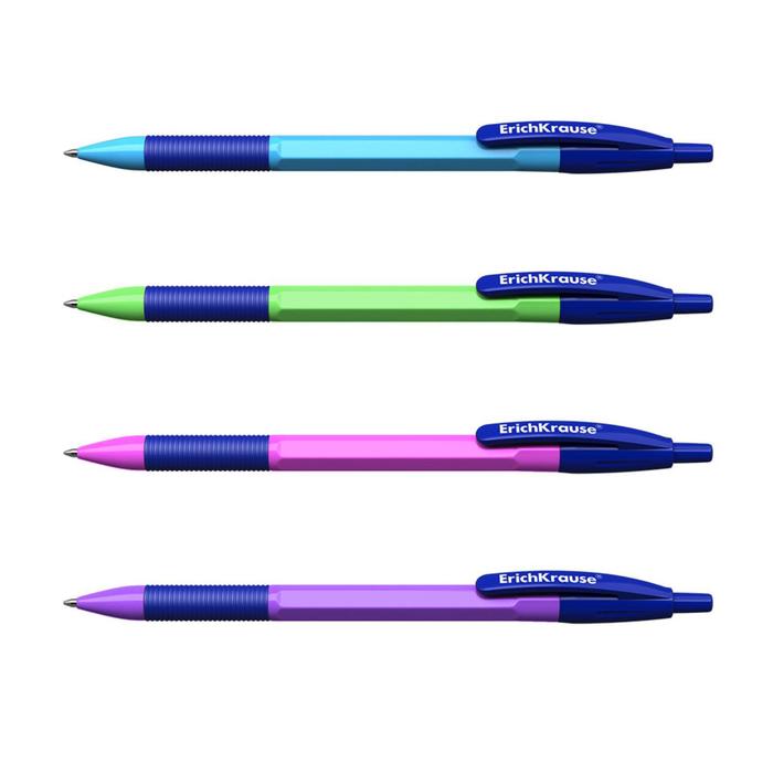 Ручка шариковая ErichKrause R-301 Neon Matic & Grip, узел 0.7 мм, автоматическая, стержень синий, корпус МИКС (4 цвета)