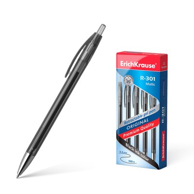 Ручка гелевая ErichKrause R-301 Original Gel Matic, чернила черные, узел 0.5 мм, автоматическая