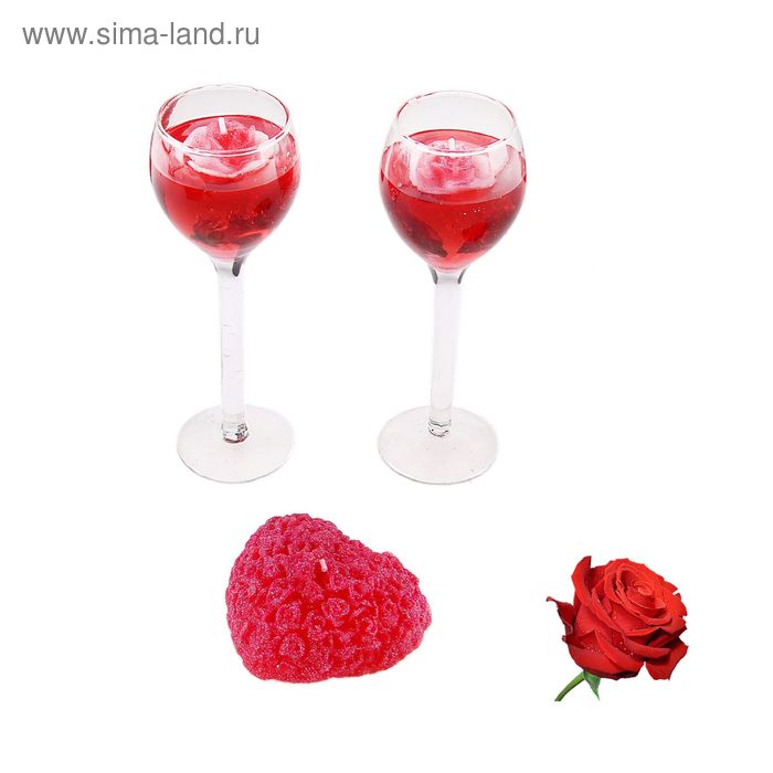 Набор свечей (2 гелевых + 1 восковая) "Восторг", цвет красный, аромат роза - Фото 1