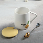 Кружка керамическая с крышкой и ложкой «Ананас», 400 мл, рисунок МИКС - фото 25314234