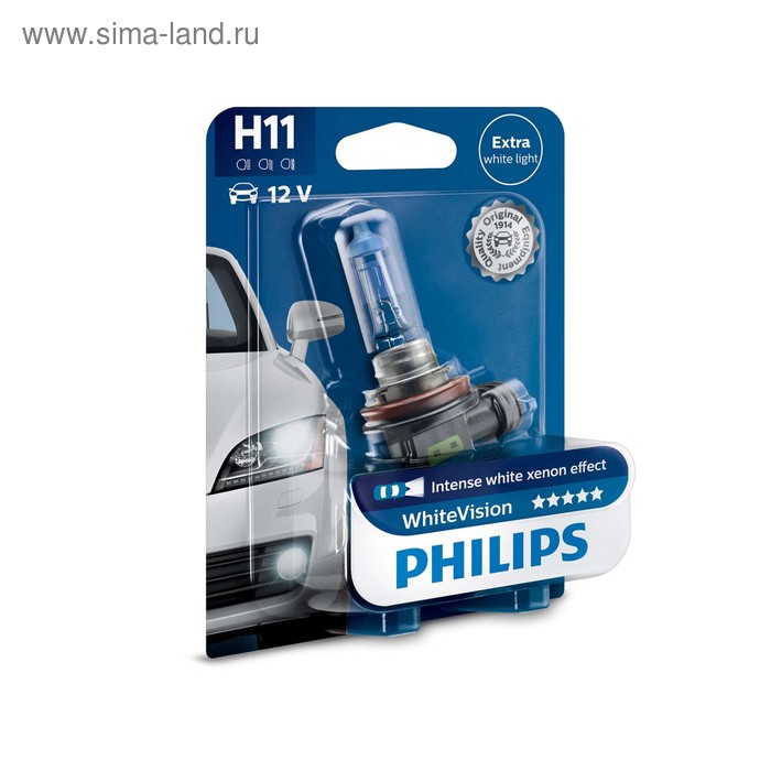 Лампа автомобильная Philips White Vision, H11, 12 В, 55 Вт, 12362WHVB1 - Фото 1