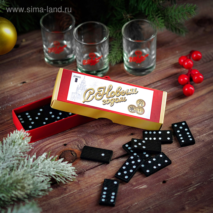 Подарочный набор «С Новым годом, настоящий мужчина», рюмки и домино - Фото 1
