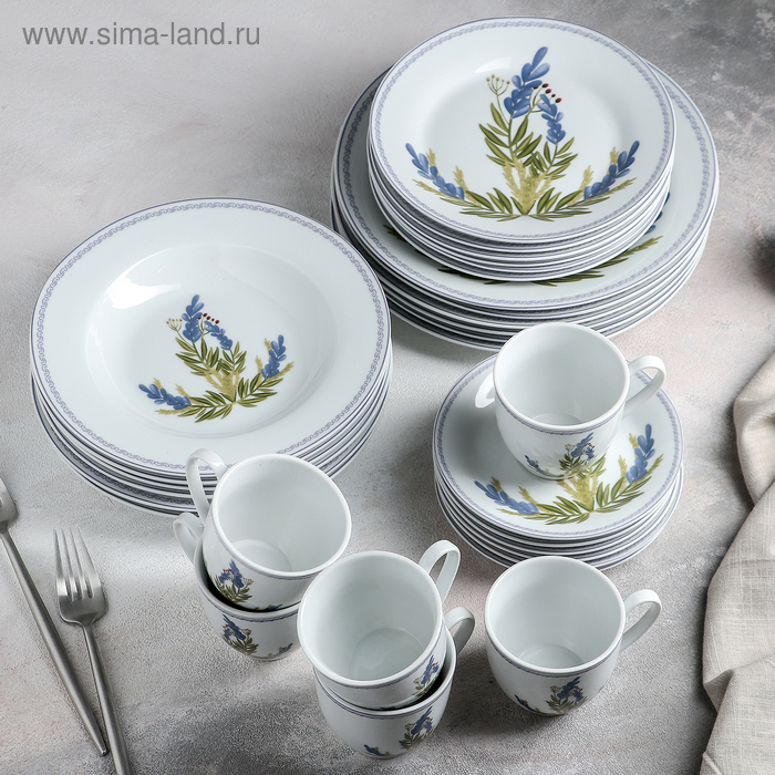 Сервиз столовый Доляна «Лаванда», 24 предмета, цвет белый - Фото 1