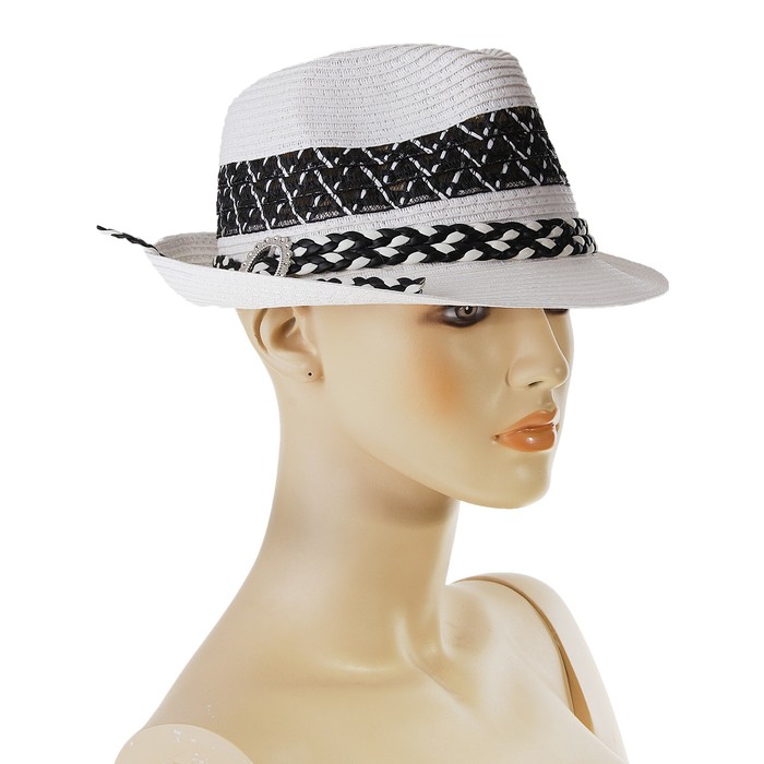 Шляпа "Гламур", цвет белый, обхват головы 58 см, ширина полей 4 см - Фото 1