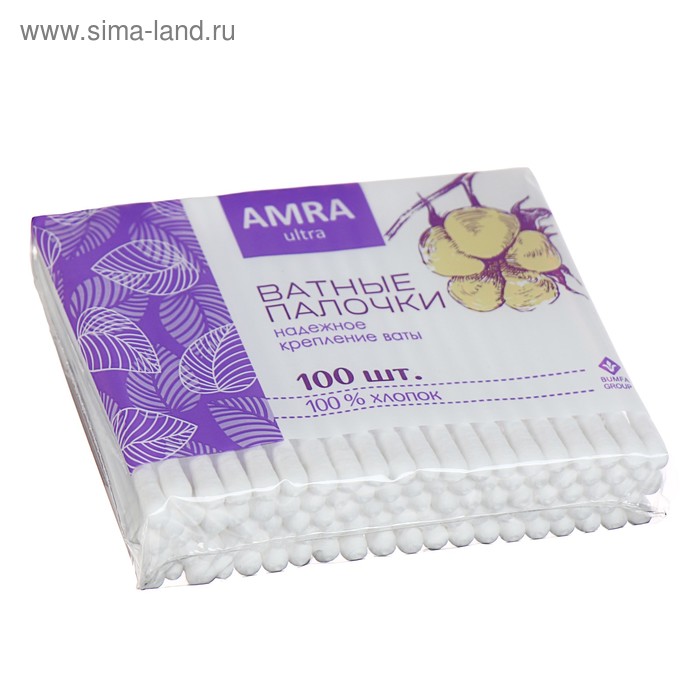 Ватные палочки amra, 100 шт. в пакете - Фото 1