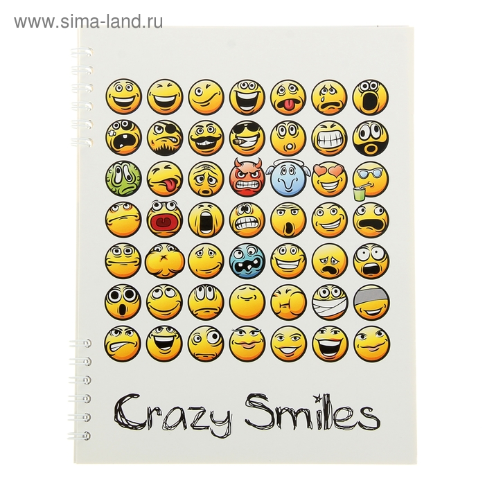 Тетрадь 48 листов клетка на гребне Crazy Smile, МИКС - Фото 1