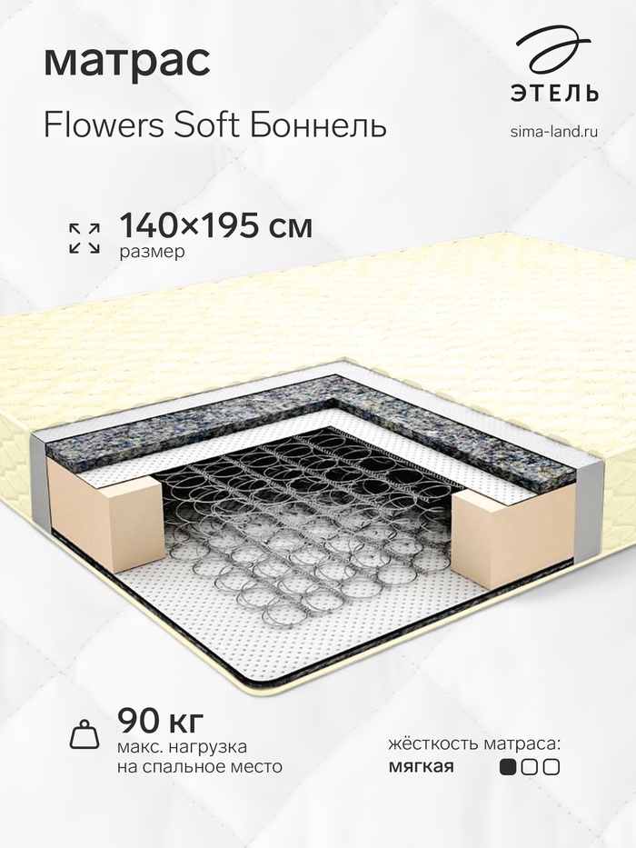 Матрас «Этель. Flowers Soft Боннель», размер 1400×1950 мм, высота 180 мм, жаккард - Фото 1