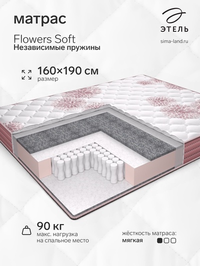Матрас «Этель. Flowers Soft Независимые пружины», размер 1600×1900 мм, высота 180 мм, трикотаж