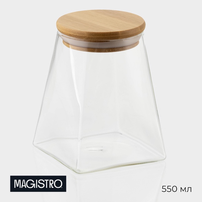 

Банка стеклянная для сыпучих продуктов с бамбуковой крышкой Magistro «Эко. Трапеция», 550 мл, 8,5×12,5 см