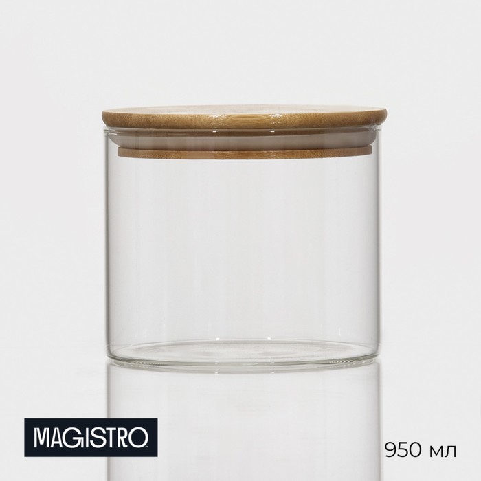 Банка стеклянная для сыпучих продуктов с бамбуковой крышкой Magistro «Эко», 950 мл, 12×10,5 см