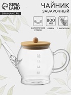 Заварочный чайник «Эко. Бабл», 800 мл, 22×12.5×15 см, с бамбуковой крышкой, металлический фильтр, стекло, прозрачный - Фото 1